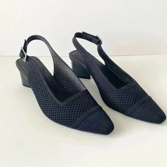 Vivaia Leah Pro Navy Blue Knit Slingback Pointy Toe Pumps 37 - Picture 1 of 15